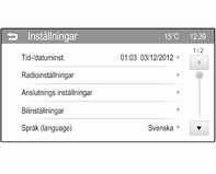 108 Instrument och reglage Återställer alla funktioner till standardinställningarna. Personliga inställningar Colour-Info-Display När ljudet slås på, tryck på ; på kontrollpanelen.