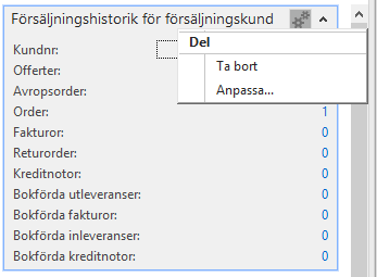 Här välja vilka faktaboxrutor som ska visas. Faktaboxrutor kan läggas till via Lägg till >> eller tas bort via << Ta bort.