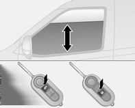 28 Nycklar, dörrar och fönster Är tändningsnyckeln uttagen eller i STOP-läget kan fönstren manövreras under ca två minuter och avaktiveras så snart en dörr öppnas.