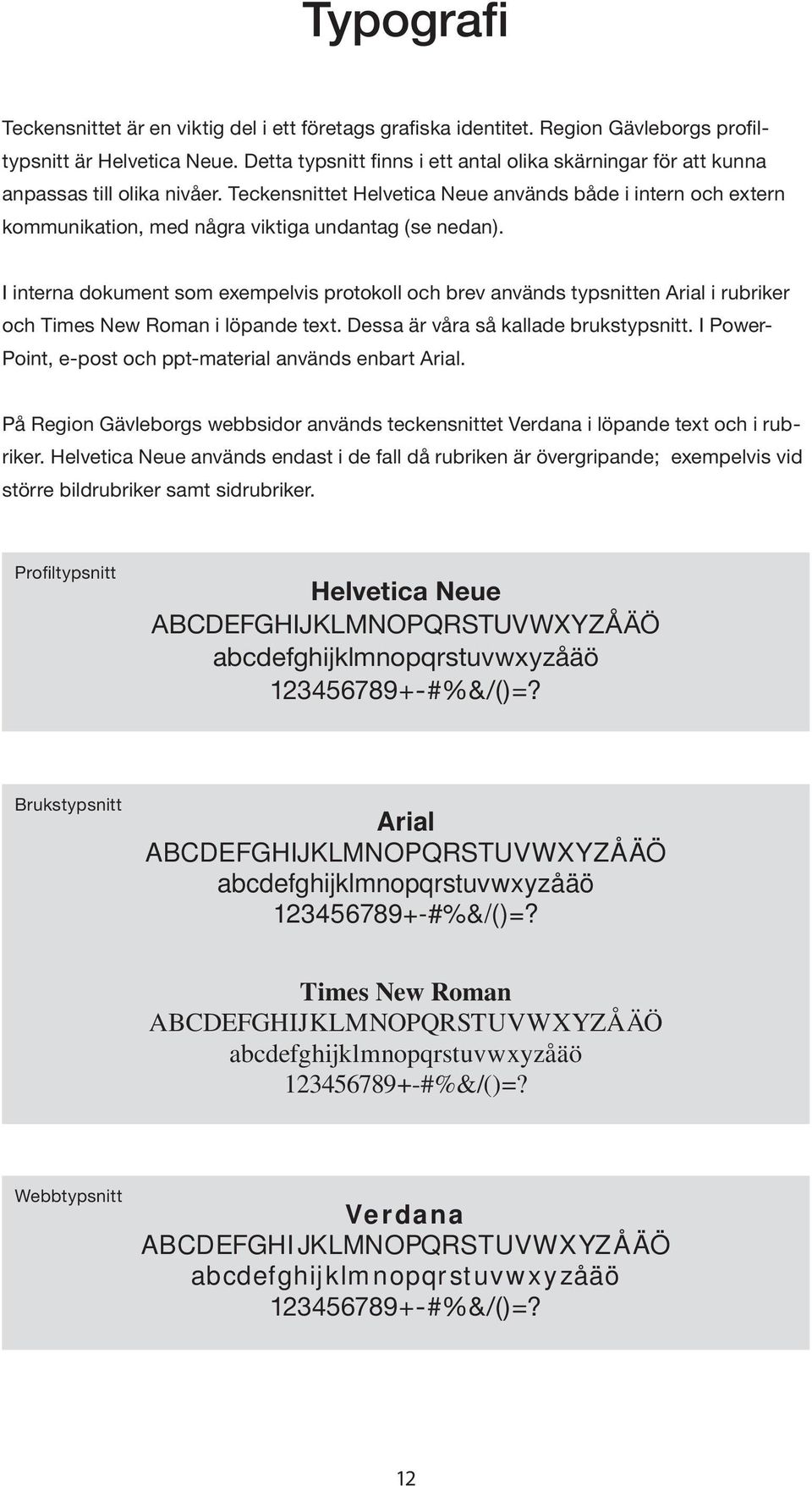 Teckensnittet Helvetica Neue används både i intern och extern kommunikation, med några viktiga undantag (se nedan).