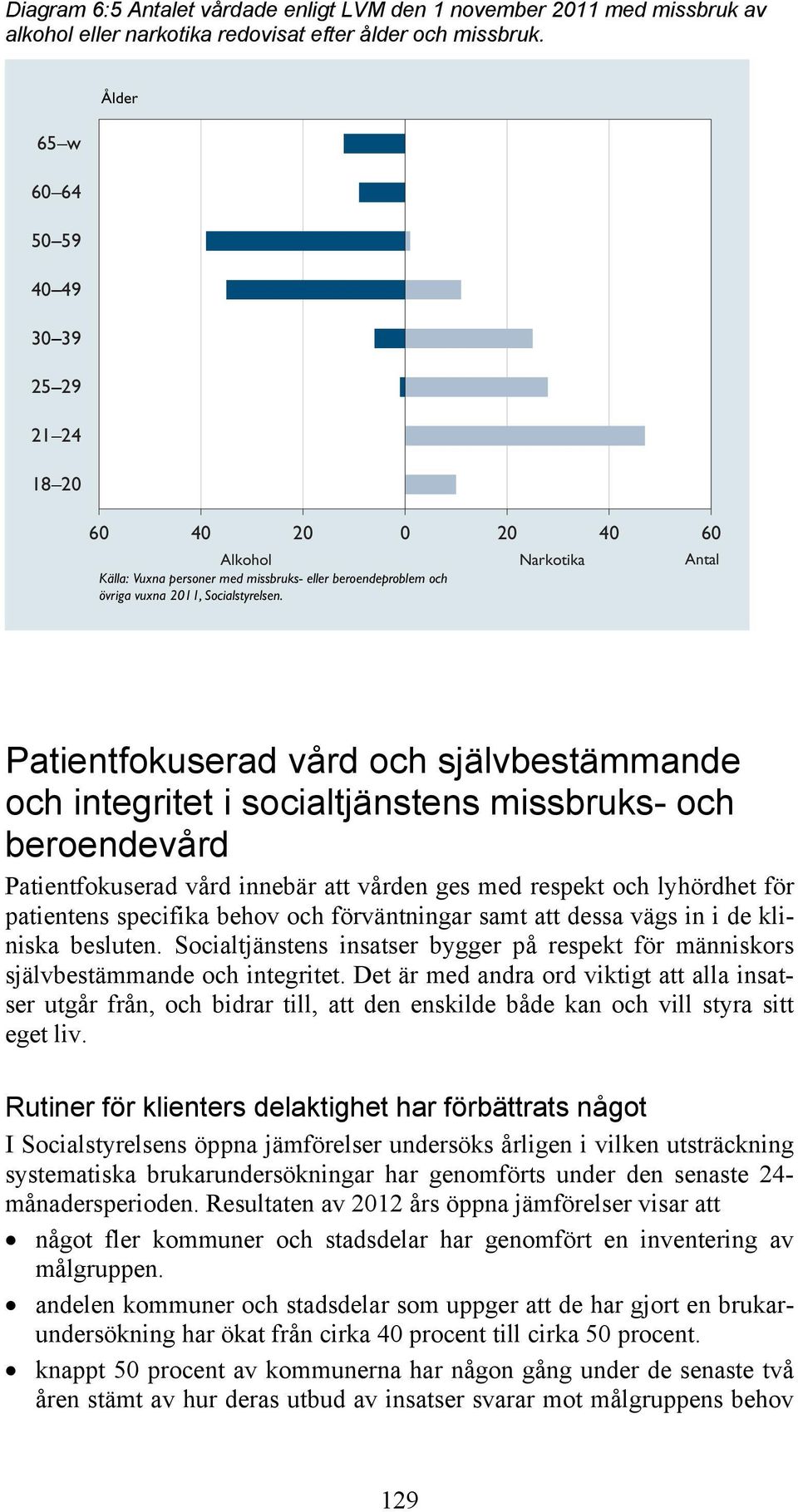 Patientfokuserad vård och självbestämmande och integritet i socialtjänstens missbruks- och beroendevård Patientfokuserad vård innebär att vården ges med respekt och lyhördhet för patientens specifika