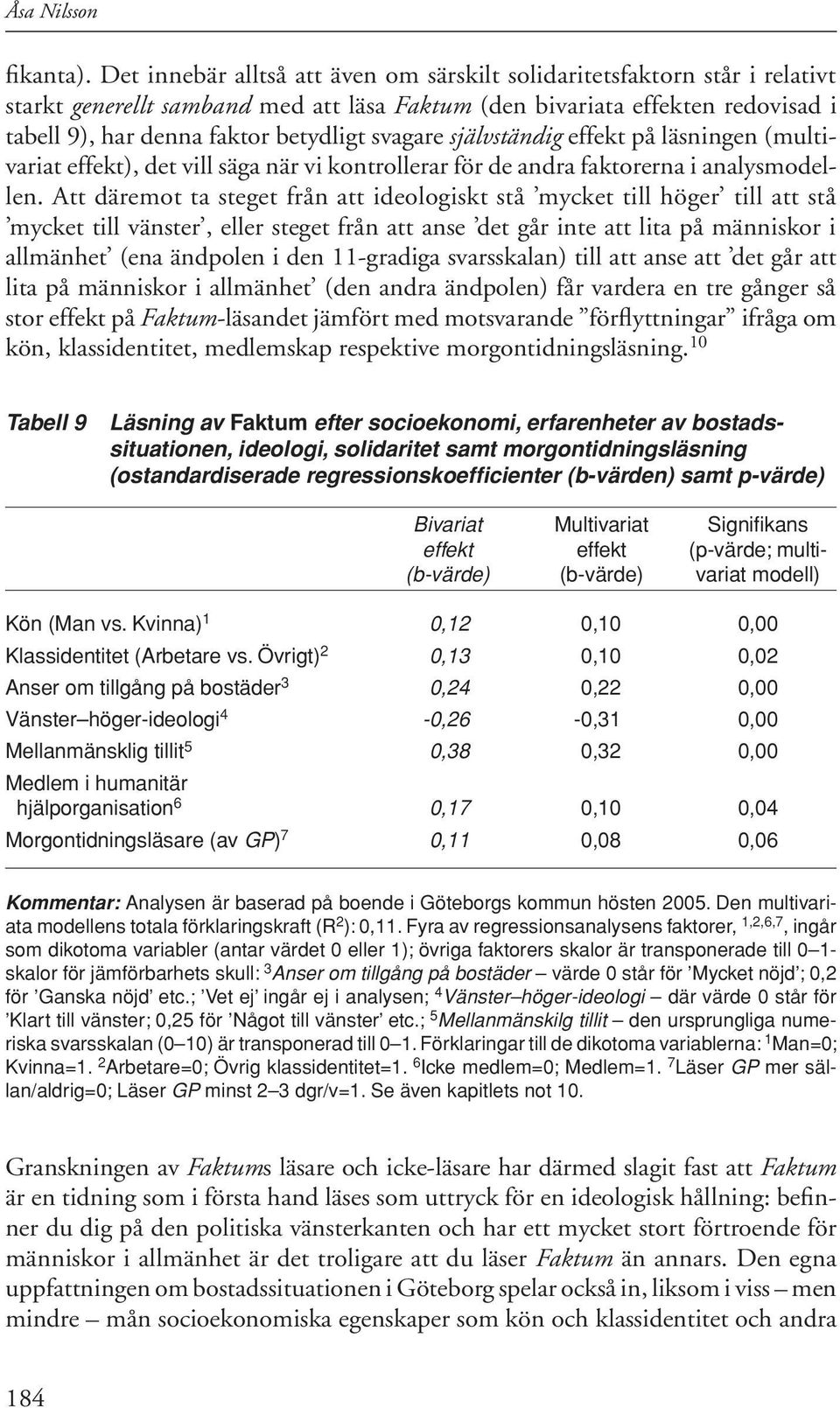 svagare självständig effekt på läsningen (multivariat effekt), det vill säga när vi kontrollerar för de andra faktorerna i analysmodellen.