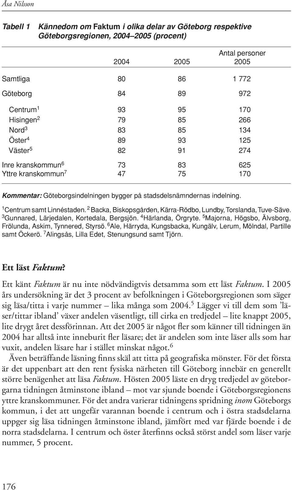 stadsdelsnämndernas indelning. 1 Centrum samt Linnéstaden. 2 Backa, Biskopsgården, Kärra-Rödbo, Lundby, Torslanda, Tuve-Säve. 3 Gunnared, Lärjedalen, Kortedala, Bergsjön. 4 Härlanda, Örgryte.