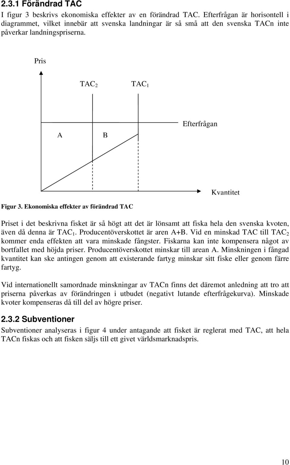 Ekonomiska effekter av förändrad TAC Priset i det beskrivna fisket är så högt att det är lönsamt att fiska hela den svenska kvoten, även då denna är TAC 1. Producentöverskottet är aren A+B.