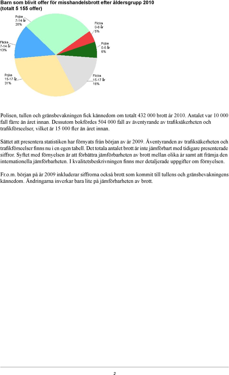 Sättet att presentera statistiken har förnyats från början av år 2009. Äventyranden av trafiksäkerheten och trafikförseelser finns nu i en egen tabell.