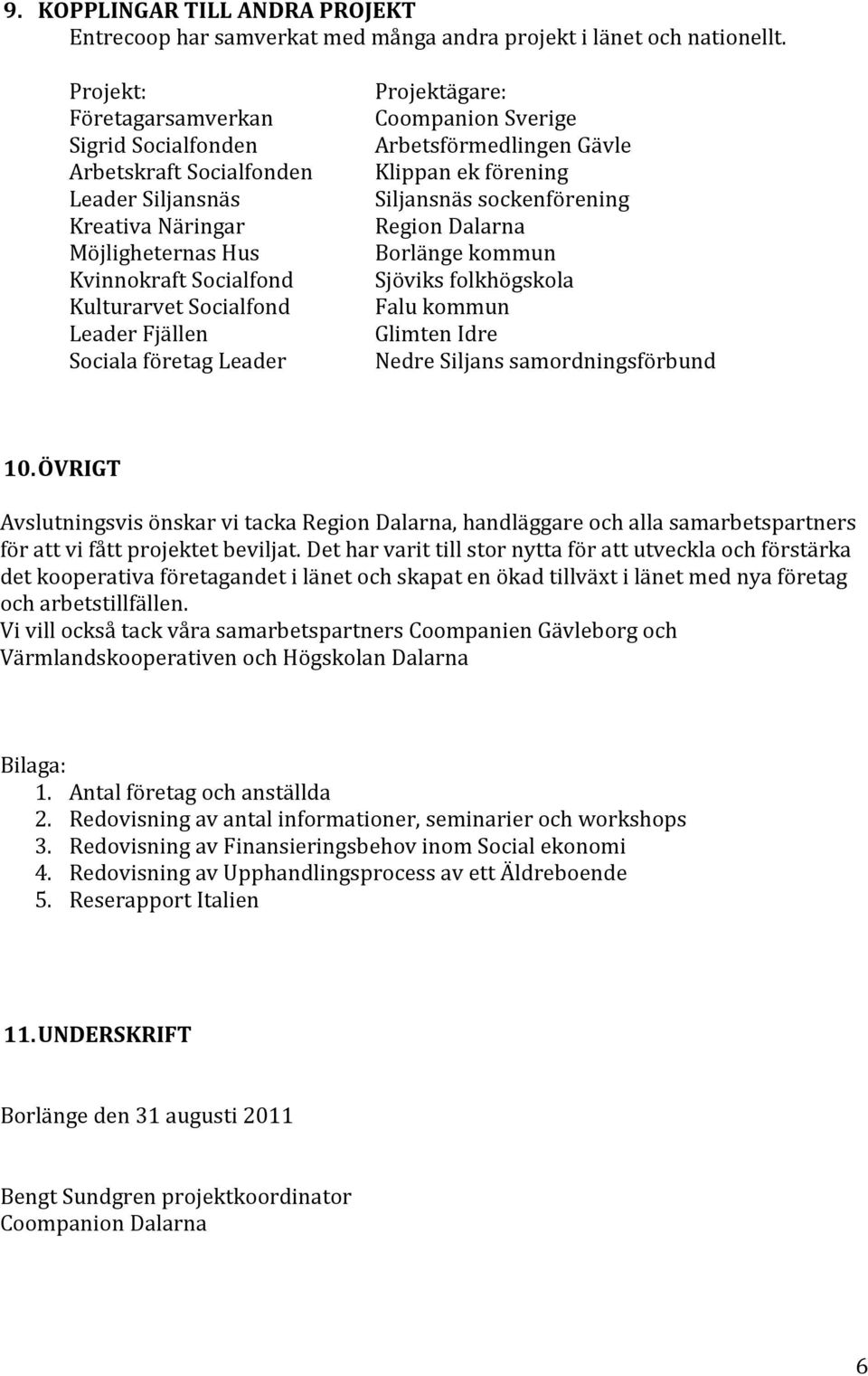 företag Leader Projektägare: Coompanion Sverige Arbetsförmedlingen Gävle Klippan ek förening Siljansnäs sockenförening Region Dalarna Borlänge kommun Sjöviks folkhögskola Falu kommun Glimten Idre