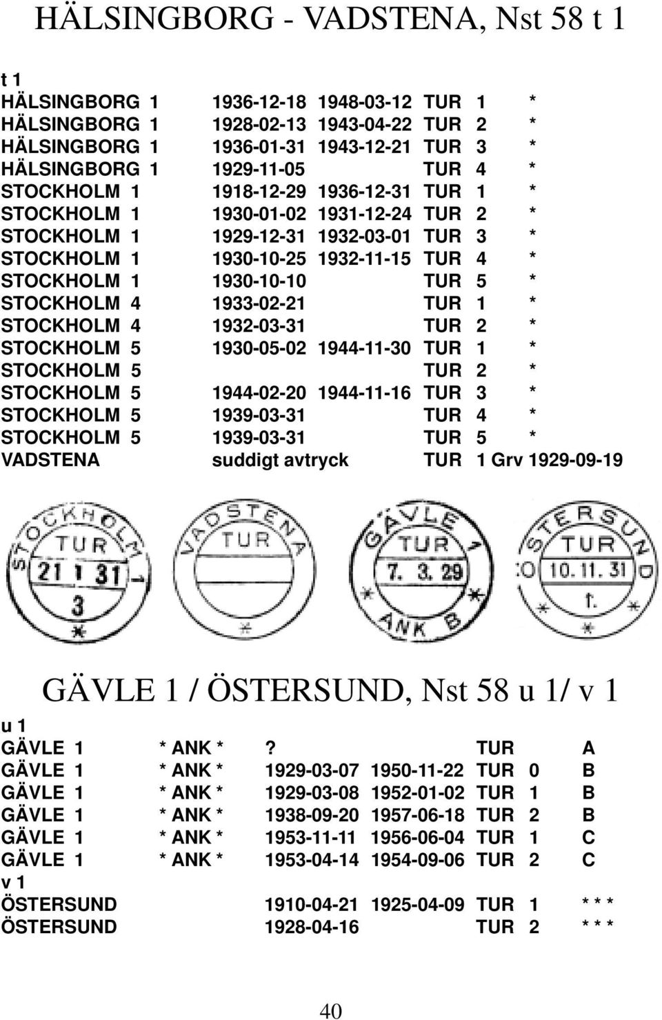 5 * STOCKHOLM 4 1933-02-21 TUR 1 * STOCKHOLM 4 1932-03-31 TUR 2 * STOCKHOLM 5 1930-05-02 1944-11-30 TUR 1 * STOCKHOLM 5 TUR 2 * STOCKHOLM 5 1944-02-20 1944-11-16 TUR 3 * STOCKHOLM 5 1939-03-31 TUR 4