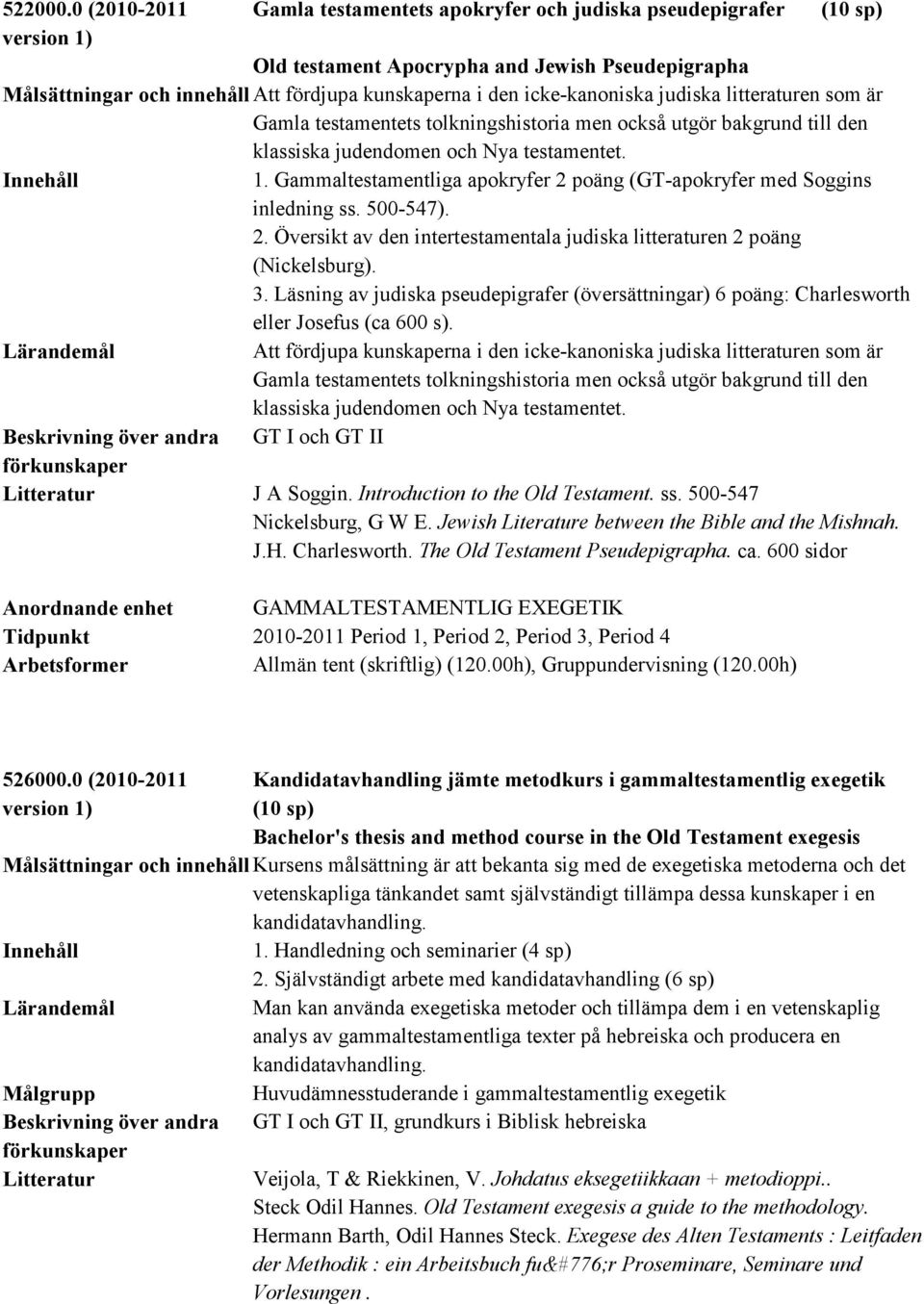 judiska litteraturen som är Gamla testamentets tolkningshistoria men också utgör bakgrund till den klassiska judendomen och Nya testamentet. 1.