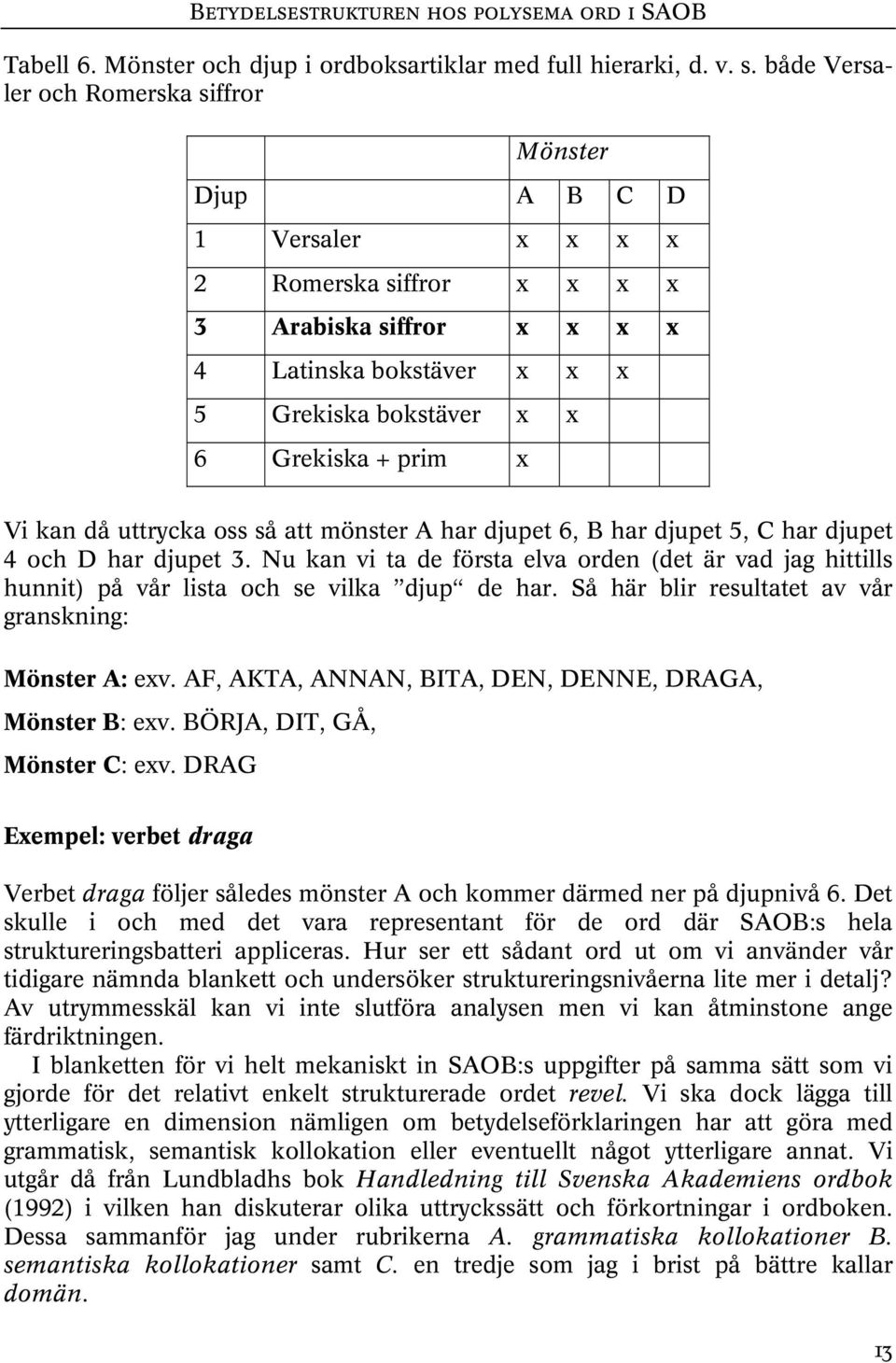 x Vi kan då uttrycka oss så att mönster A har djupet 6, B har djupet 5, C har djupet 4 och D har djupet 3.