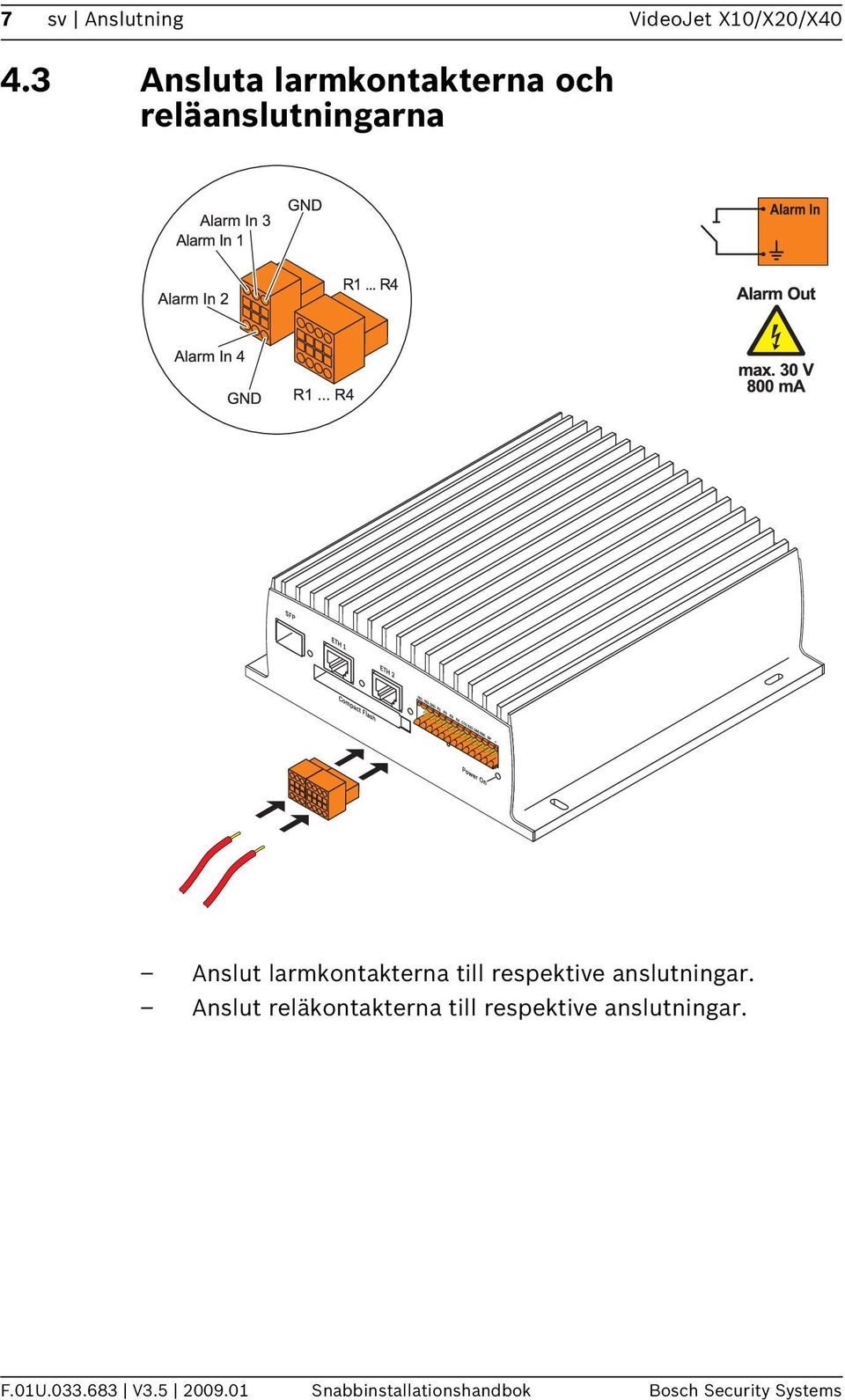 larmkontakterna till respektive anslutningar.