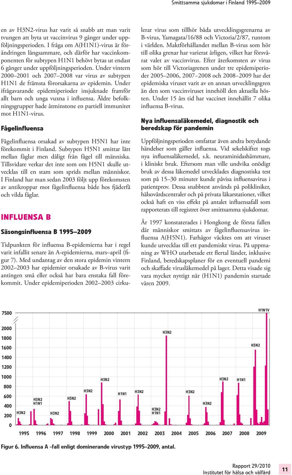 Under vintern 2000 2001 och 2007 2008 var virus av subtypen H1N1 de främsta förorsakarna av epidemin. Under ifrågavarande epidemiperioder insjuknade framför allt barn och unga vuxna i influensa.