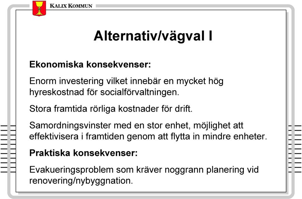 Samordningsvinster med en stor enhet, möjlighet att effektivisera i framtiden genom att flytta in