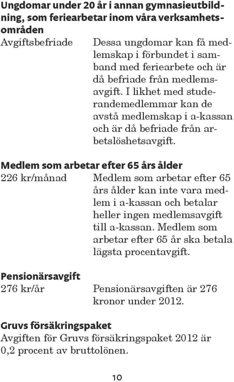 Medlem som arbetar efter 65 års ålder 226 kr/månad Medlem som arbetar efter 65 års ålder kan inte vara medlem i a-kassan och betalar heller ingen medlemsavgift till a-kassan.