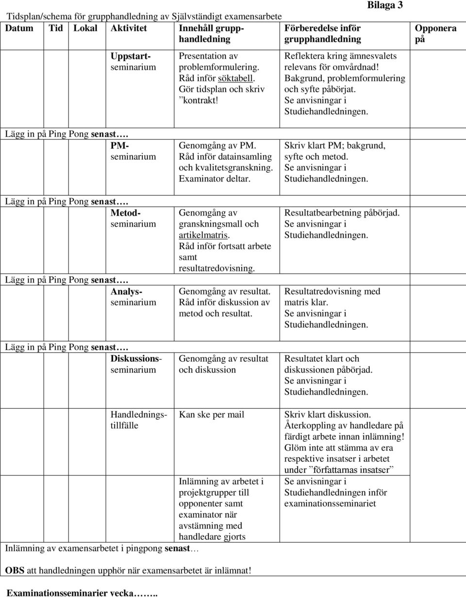 Opponera på Lägg in på Ping Pong senast. PMseminarium Lägg in på Ping Pong senast. Metodseminarium Lägg in på Ping Pong senast. Analysseminarium Genomgång av PM.