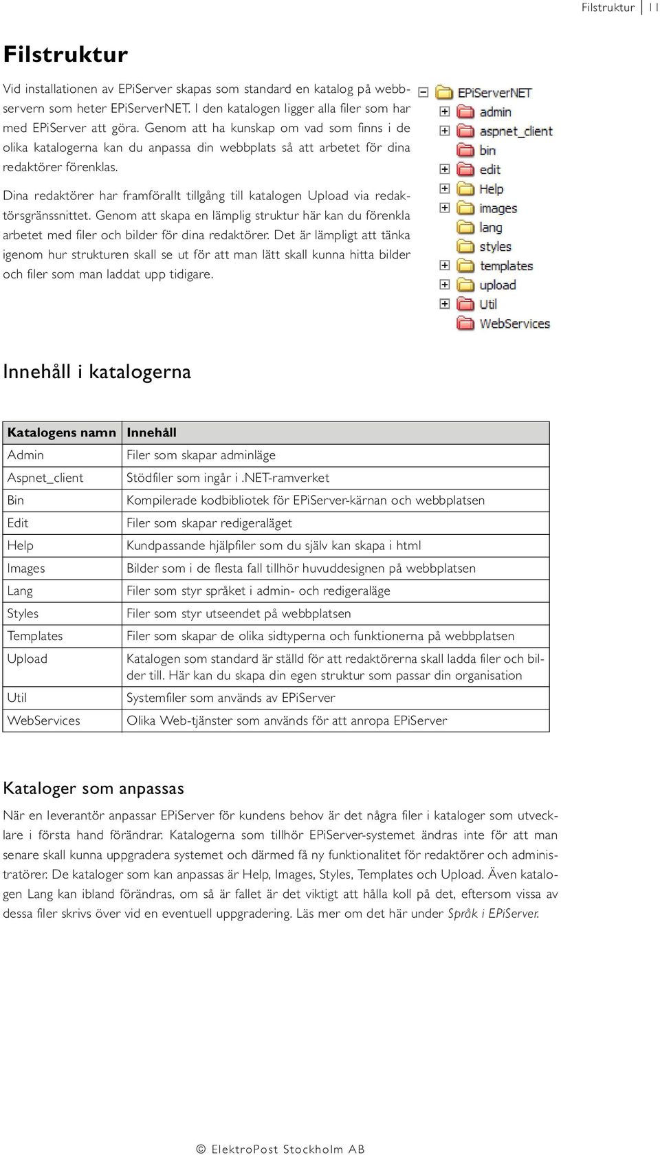 Dina redaktörer har framförallt tillgång till katalogen Upload via redaktörsgränssnittet. Genom att skapa en lämplig struktur här kan du förenkla arbetet med filer och bilder för dina redaktörer.