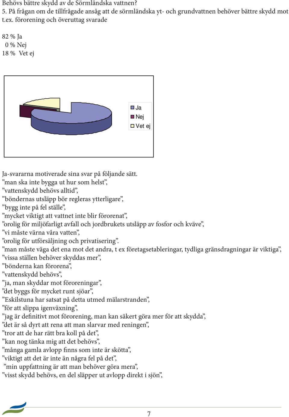 man ska inte bygga ut hur som helst, vattenskydd behövs alltid, böndernas utsläpp bör regleras ytterligare, bygg inte på fel ställe, mycket viktigt att vattnet inte blir förorenat, orolig för