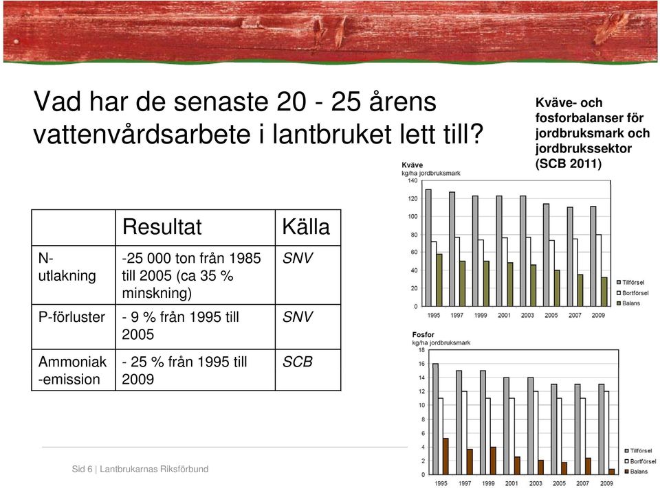 P-förluster Resultat -25 000 ton från 1985 till 2005 (ca 35 % minskning) - 9 % från 1995