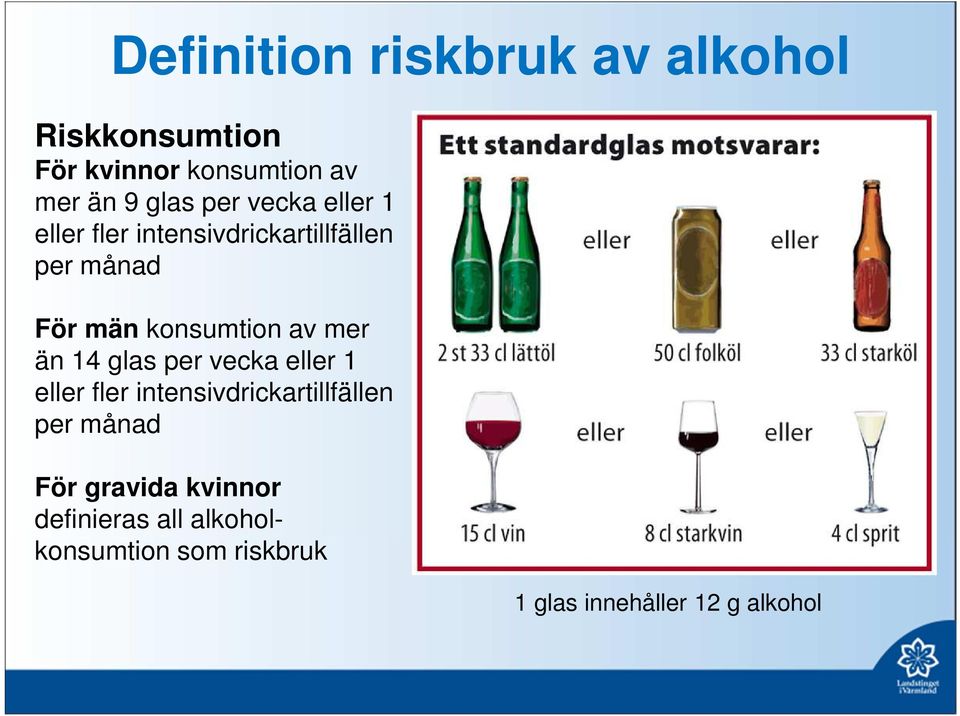 mer än 14 glas per vecka eller 1 eller fler intensivdrickartillfällen per månad För