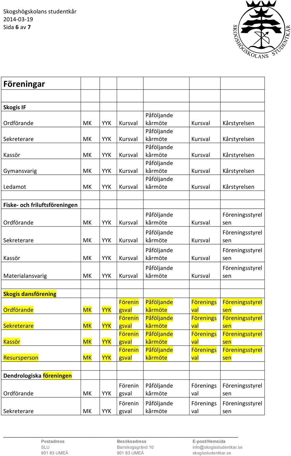 Sekreterare M Kurs Kurs Materiansvarig M Kurs Kurs Kurs Kurs Kurs Skogis