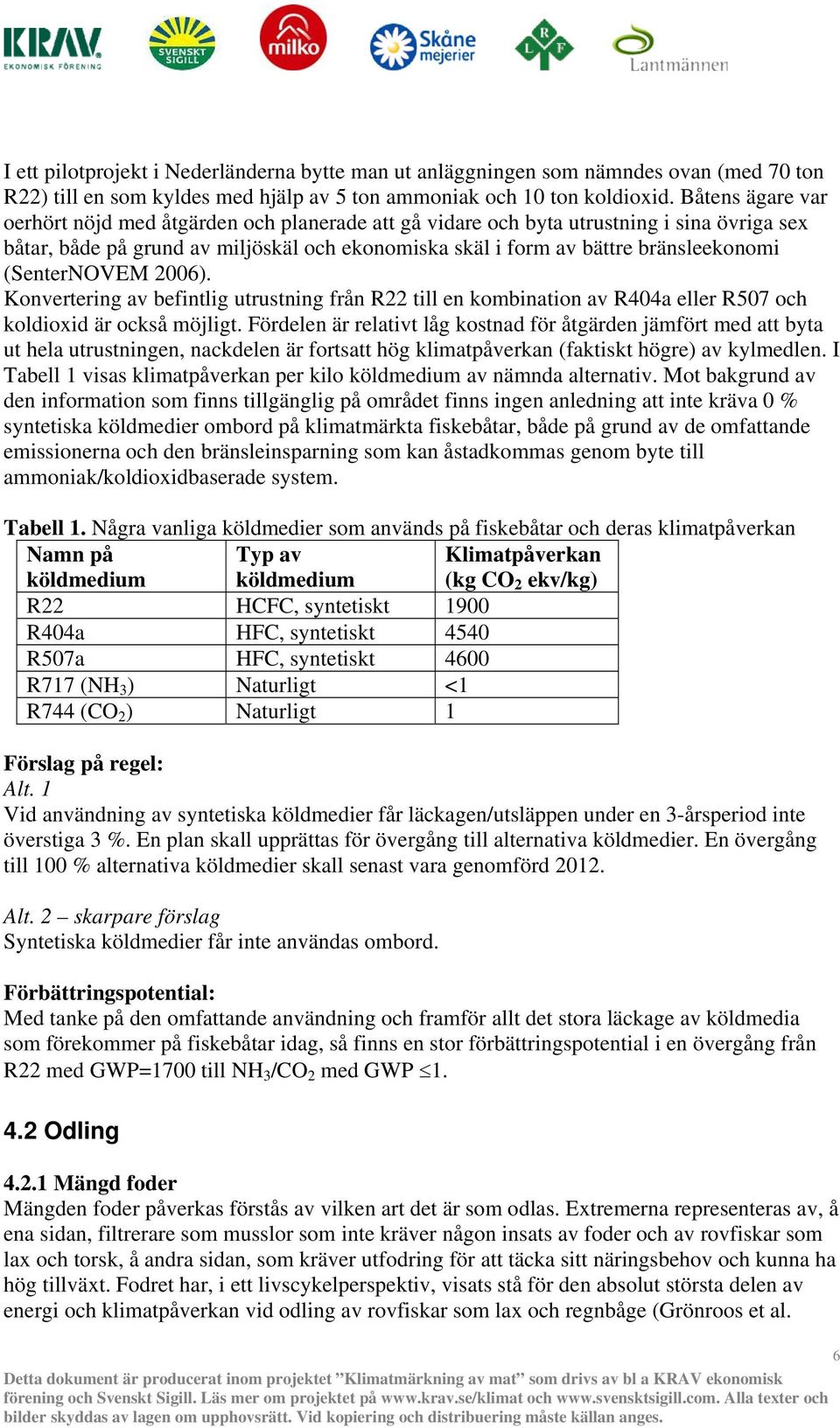 (SenterNOVEM 2006). Konvertering av befintlig utrustning från R22 till en kombination av R404a eller R507 och koldioxid är också möjligt.