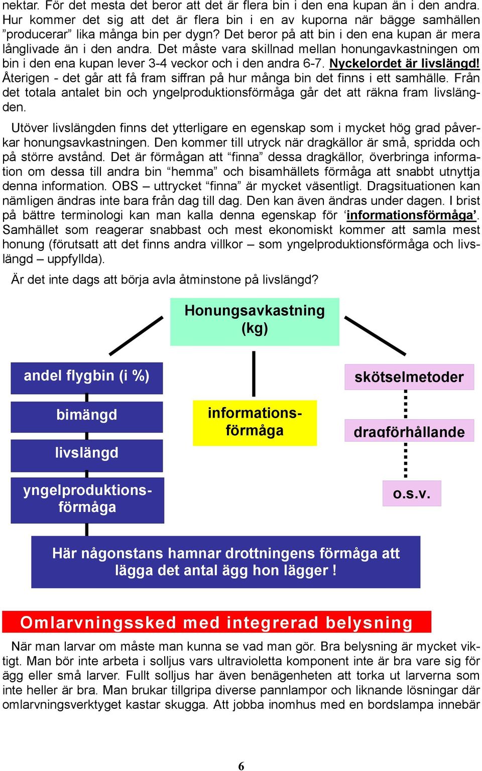 Nyckelordet är livslängd! Återigen - det går att få fram siffran på hur många bin det finns i ett samhälle. Från det totala antalet bin och yngelproduktionsförmåga går det att räkna fram livslängden.