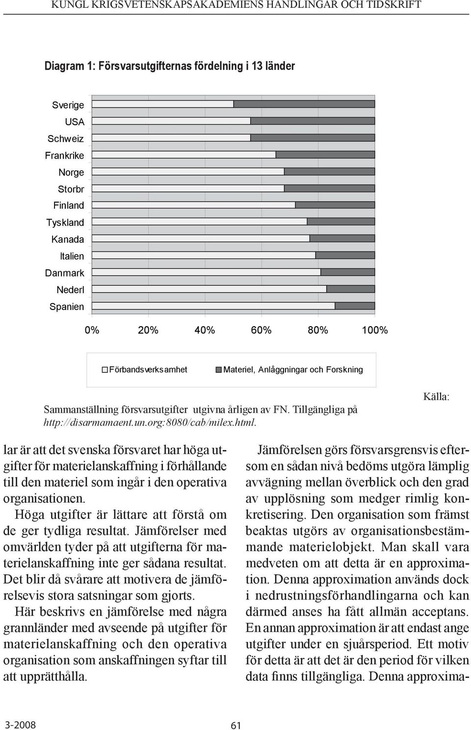 Källa: lar är att det svenska försvaret har höga utgifter för materielanskaffning i förhållande till den materiel som ingår i den operativa organisationen.