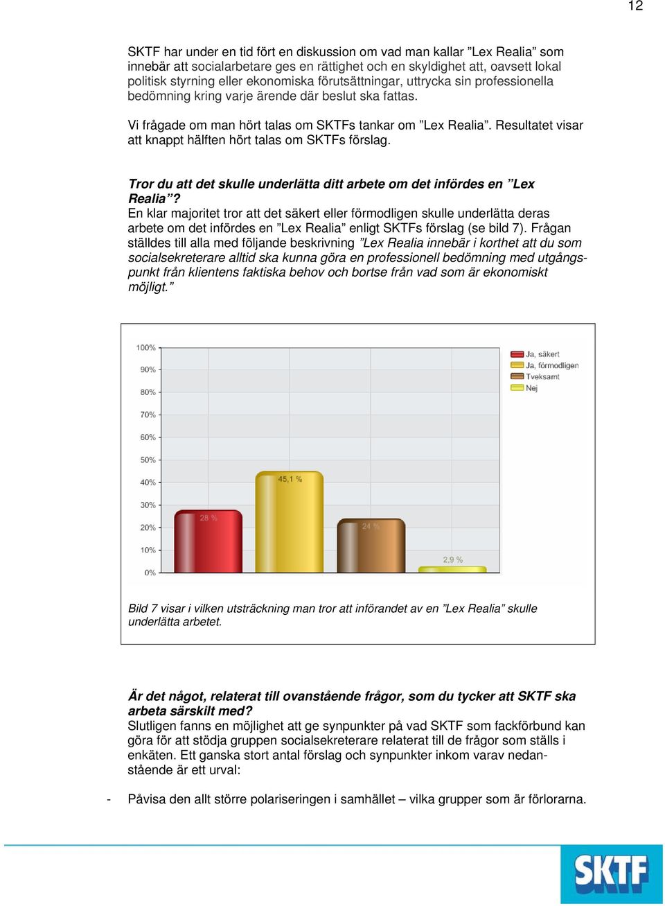 Resultatet visar att knappt hälften hört talas om SKTFs förslag. Tror du att det skulle underlätta ditt arbete om det infördes en Lex Realia?