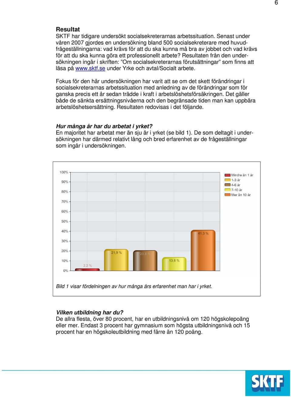 professionellt arbete? Resultaten från den undersökningen ingår i skriften: Om socialsekreterarnas förutsättningar som finns att läsa på www.sktf.se under Yrke och avtal/socialt arbete.