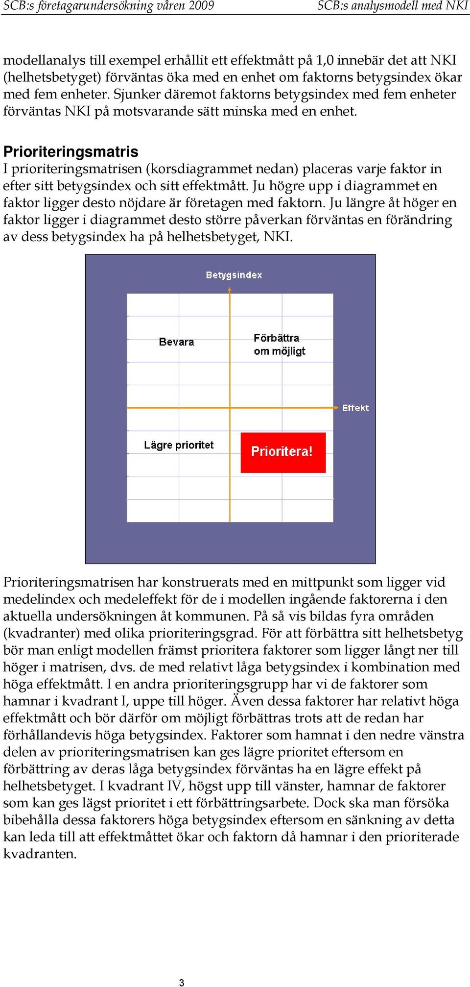 Prioriteringsmatris I prioriteringsmatrisen (korsdiagrammet nedan) placeras varje faktor in efter sitt betygsindex och sitt effektmått.