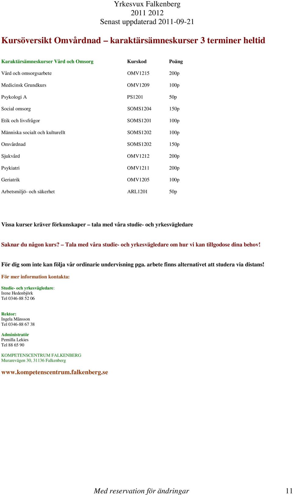 OMV1205 100p Arbetsmiljö- och säkerhet ARL1201 50p Vissa kurser kräver förkunskaper tala med våra studie- och yrkesvägledare Saknar du någon kurs?