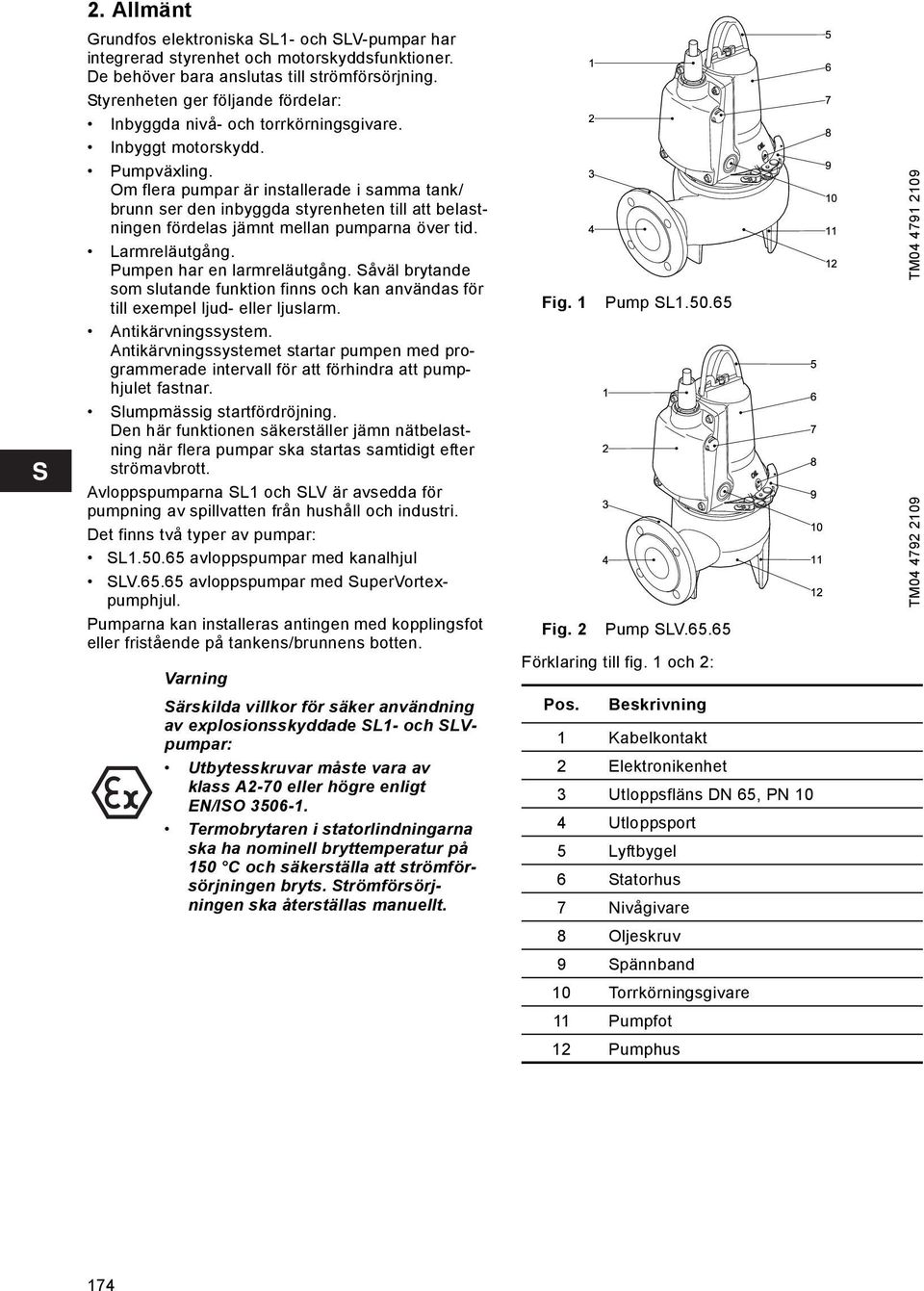 Om flera pumpar är installerade i samma tank/ brunn ser den inbyggda styrenheten till att belastningen fördelas jämnt mellan pumparna över tid. Larmreläutgång. Pumpen har en larmreläutgång.