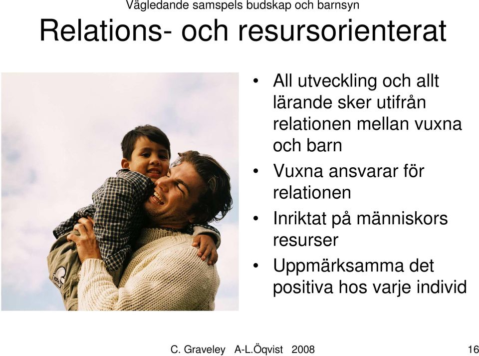 och barn Vuxna ansvarar för relationen Inriktat på människors resurser