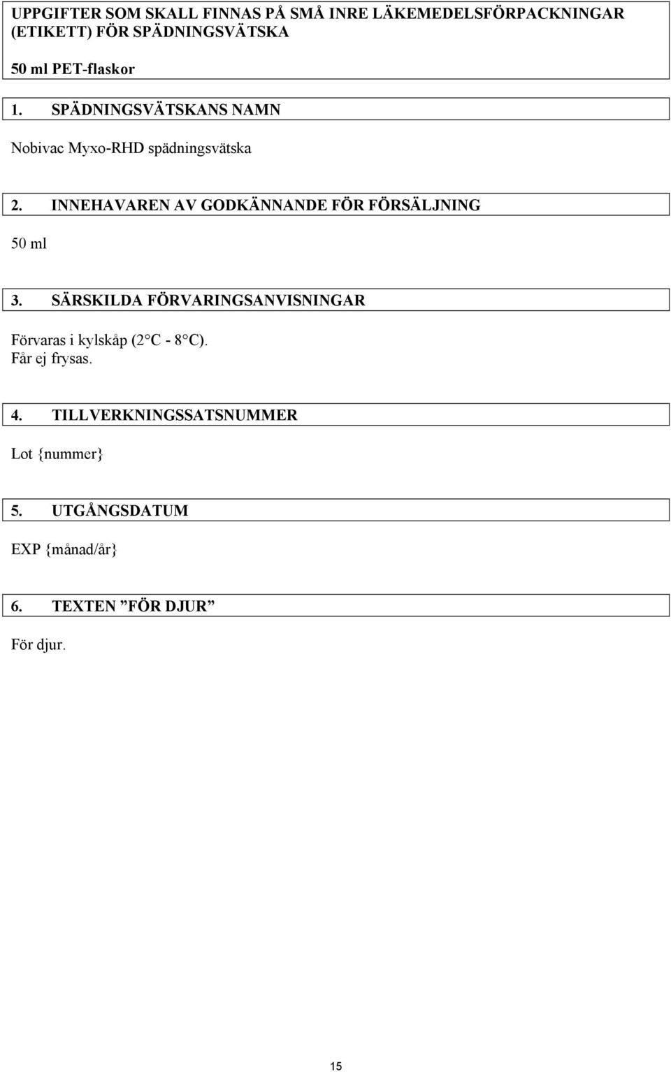 INNEHAVAREN AV GODKÄNNANDE FÖR FÖRSÄLJNING 50 ml 3.