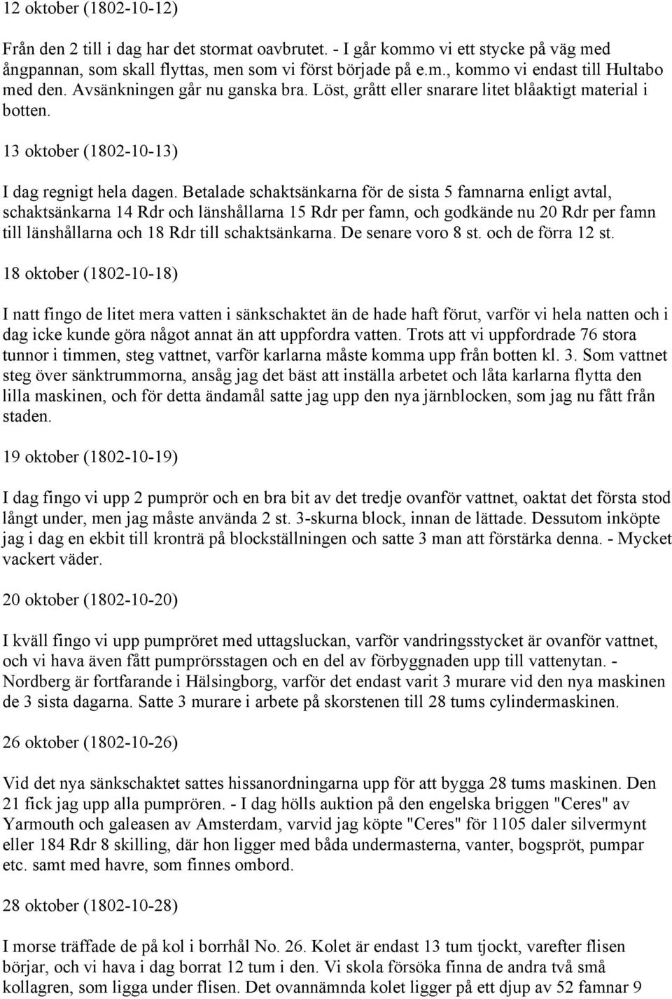 Betalade schaktsänkarna för de sista 5 famnarna enligt avtal, schaktsänkarna 14 Rdr och länshållarna 15 Rdr per famn, och godkände nu 20 Rdr per famn till länshållarna och 18 Rdr till schaktsänkarna.