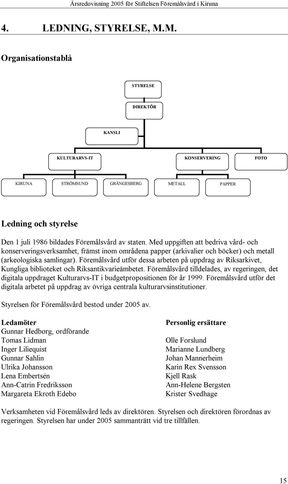 Med uppgiften att bedriva vård- och konserveringsverksamhet, främst inom områdena papper (arkivalier och böcker) och metall (arkeologiska samlingar).