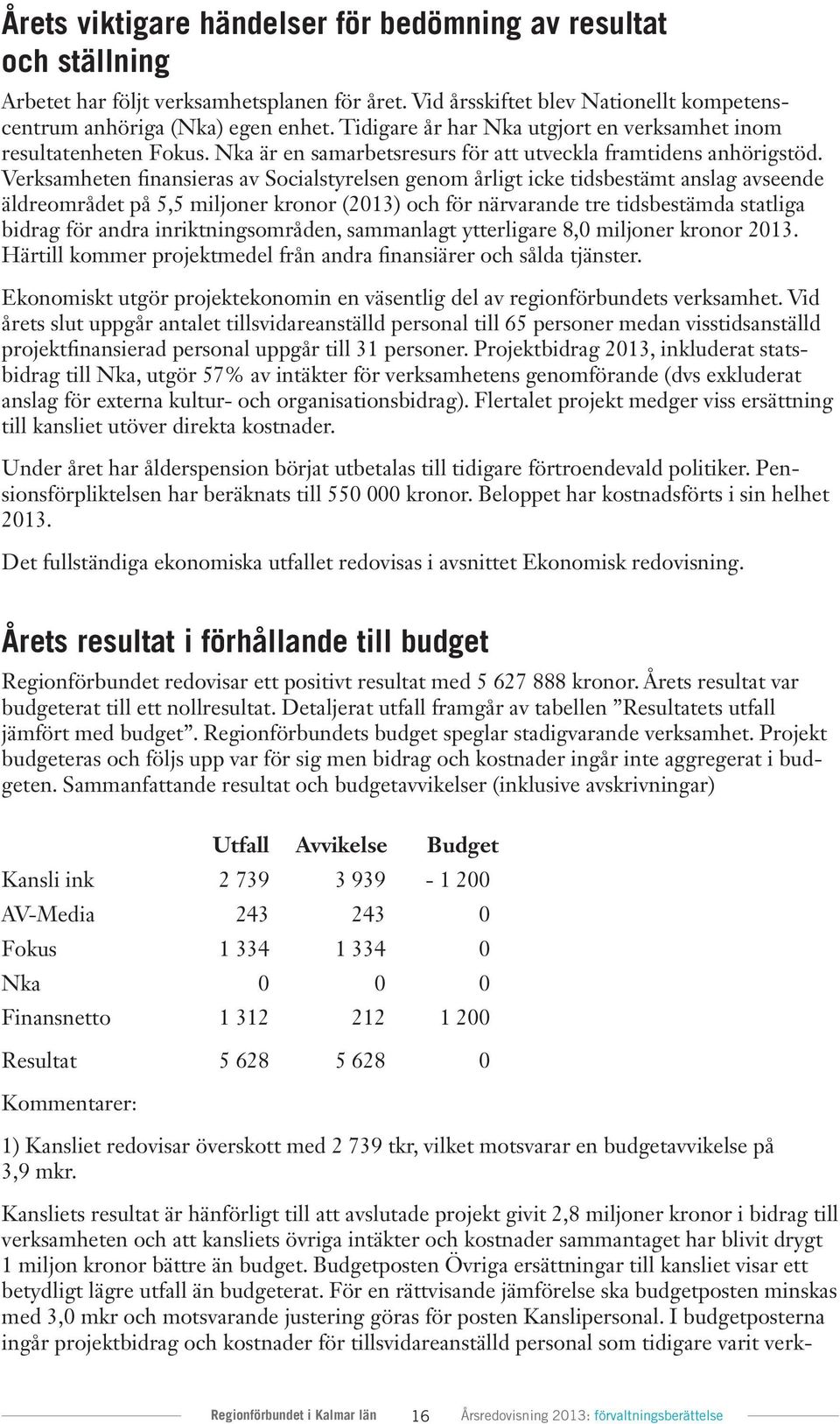 Verksamheten finansieras av Socialstyrelsen genom årligt icke tidsbestämt anslag avseende äldreområdet på 5,5 miljoner kronor (2013) och för närvarande tre tidsbestämda statliga bidrag för andra