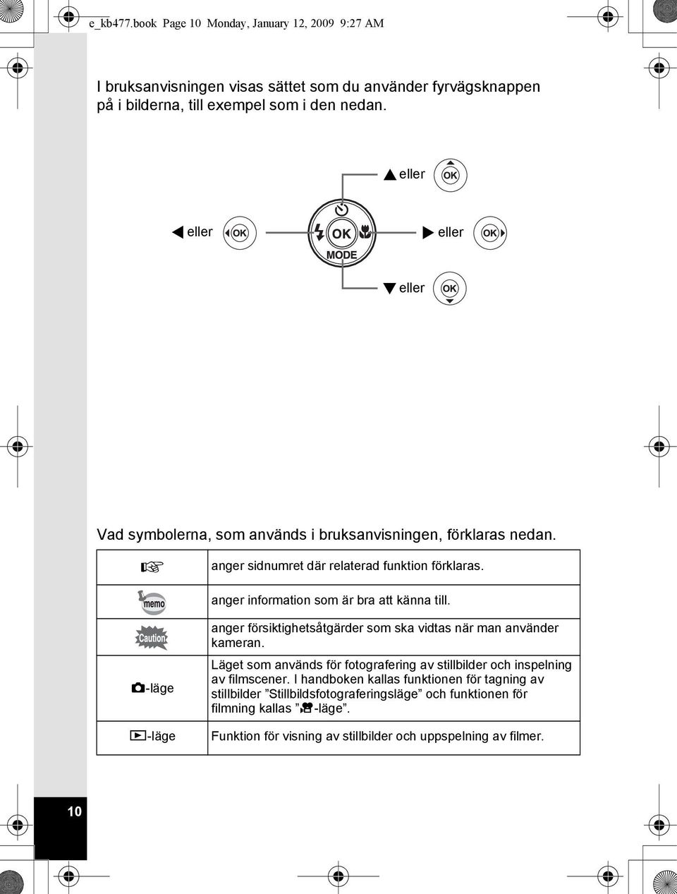 anger information som är bra att känna till. A-läge Q-läge anger försiktighetsåtgärder som ska vidtas när man använder kameran.