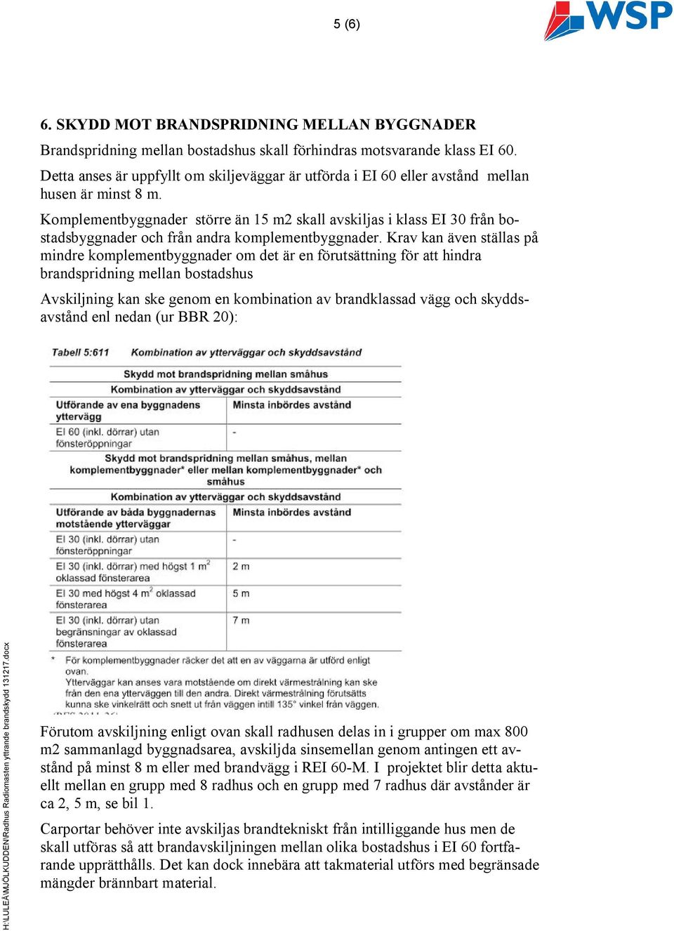 Komplementbyggnader större än 15 m2 skall avskiljas i klass EI 30 från bostadsbyggnader och från andra komplementbyggnader.