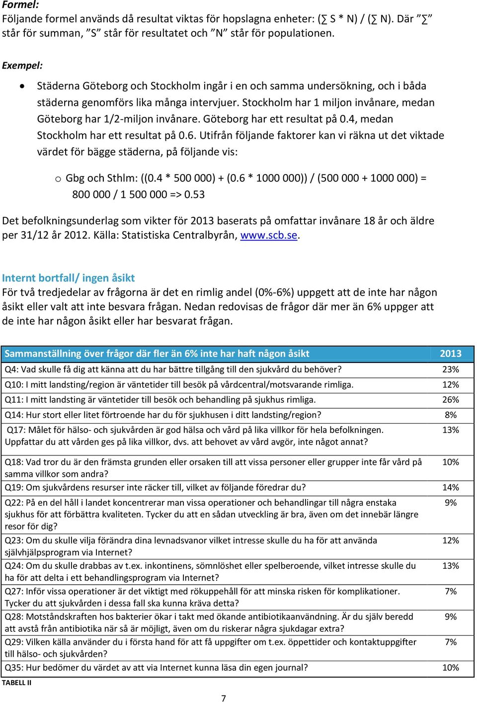 Stockholm har 1 miljon invånare, medan Göteborg har 1/2-miljon invånare. Göteborg har ett resultat på 0.4, medan Stockholm har ett resultat på 0.6.