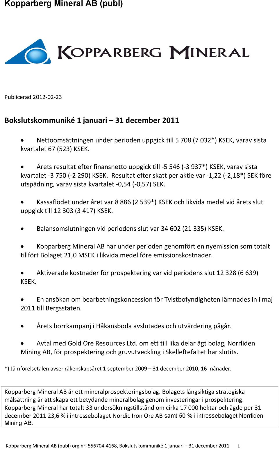 Resultat efter skatt per aktie var 1,22 ( 2,18*) SEK före utspädning, varav sista kvartalet 0,54 ( 0,57) SEK.