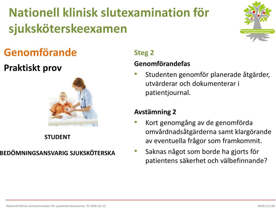 Avstämning 2 Kort genomgång av de genomförda omvårdnadsåtgärderna samt klargörande