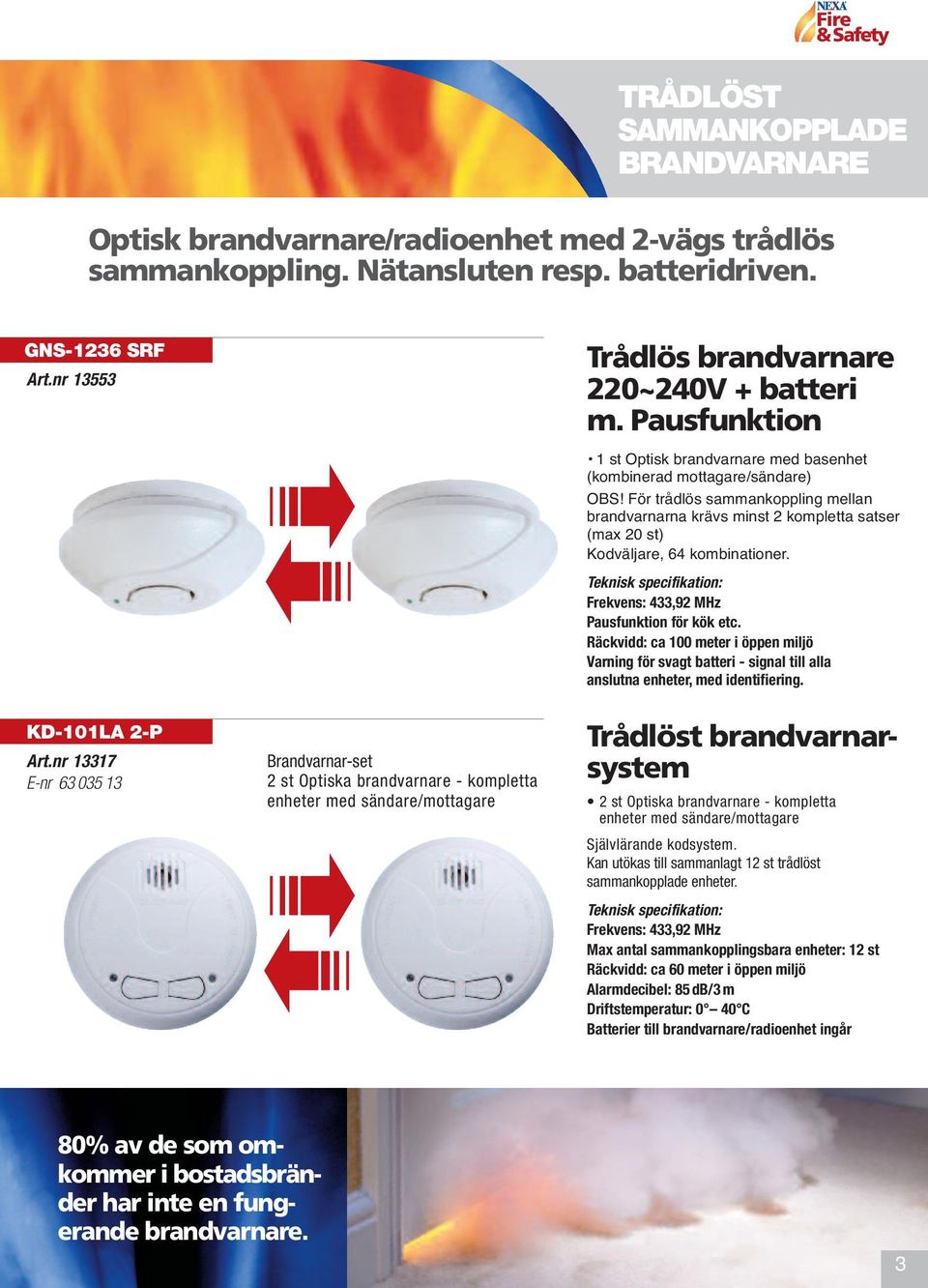 Pausfunktion 1 st Optisk brandvarnare med basenhet (kombinerad mottagare/sändare) OBS!