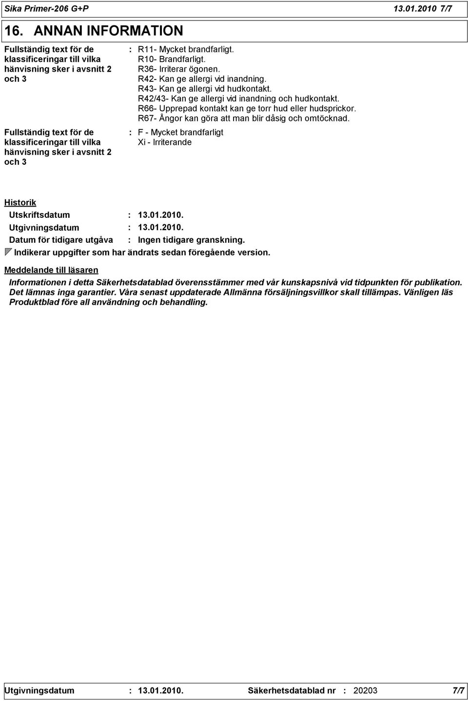 brandfarligt. R10- Brandfarligt. R6- Irriterar ögonen. R42- Kan ge allergi vid inandning. R4- Kan ge allergi vid hudkontakt. R42/4- Kan ge allergi vid inandning och hudkontakt.