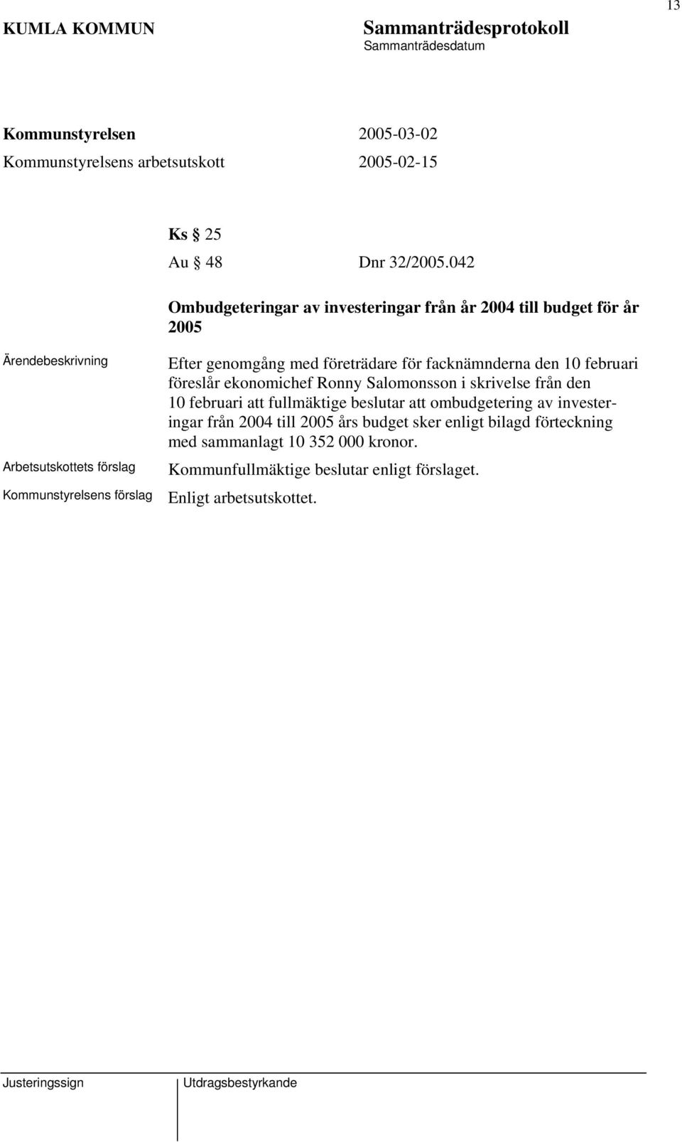 för facknämnderna den 10 februari föreslår ekonomichef Ronny Salomonsson i skrivelse från den 10 februari att fullmäktige beslutar