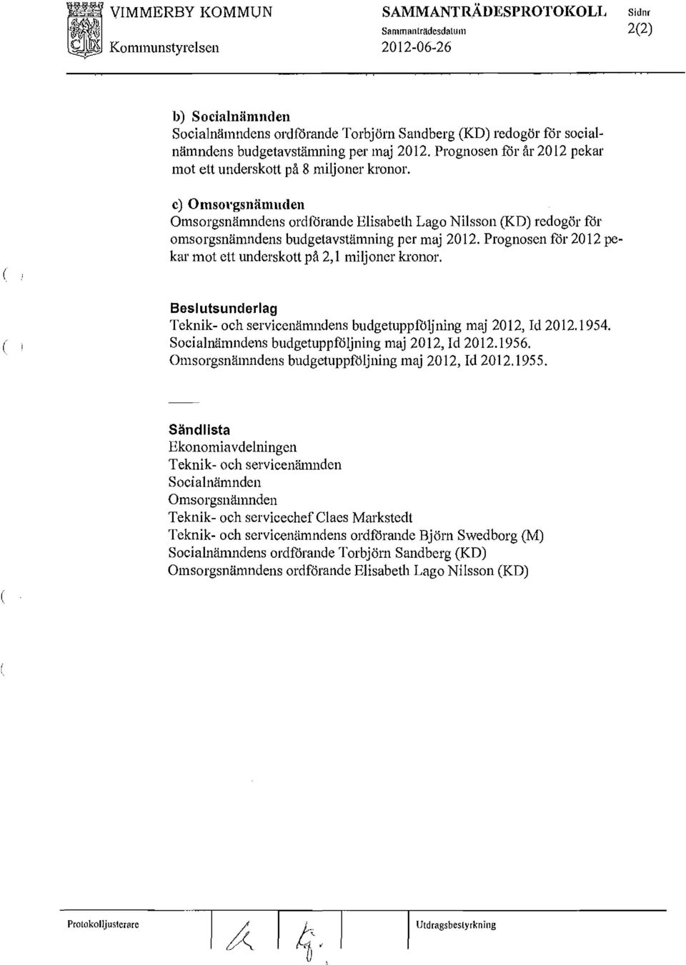 Prognosen för 2012 pekar mot ett underskott på 2,1 miljoner kronor. ) Beslutsunderlag Teknik- och servicenämndens budgetuppföljning maj 2012, Id 2012.1954.