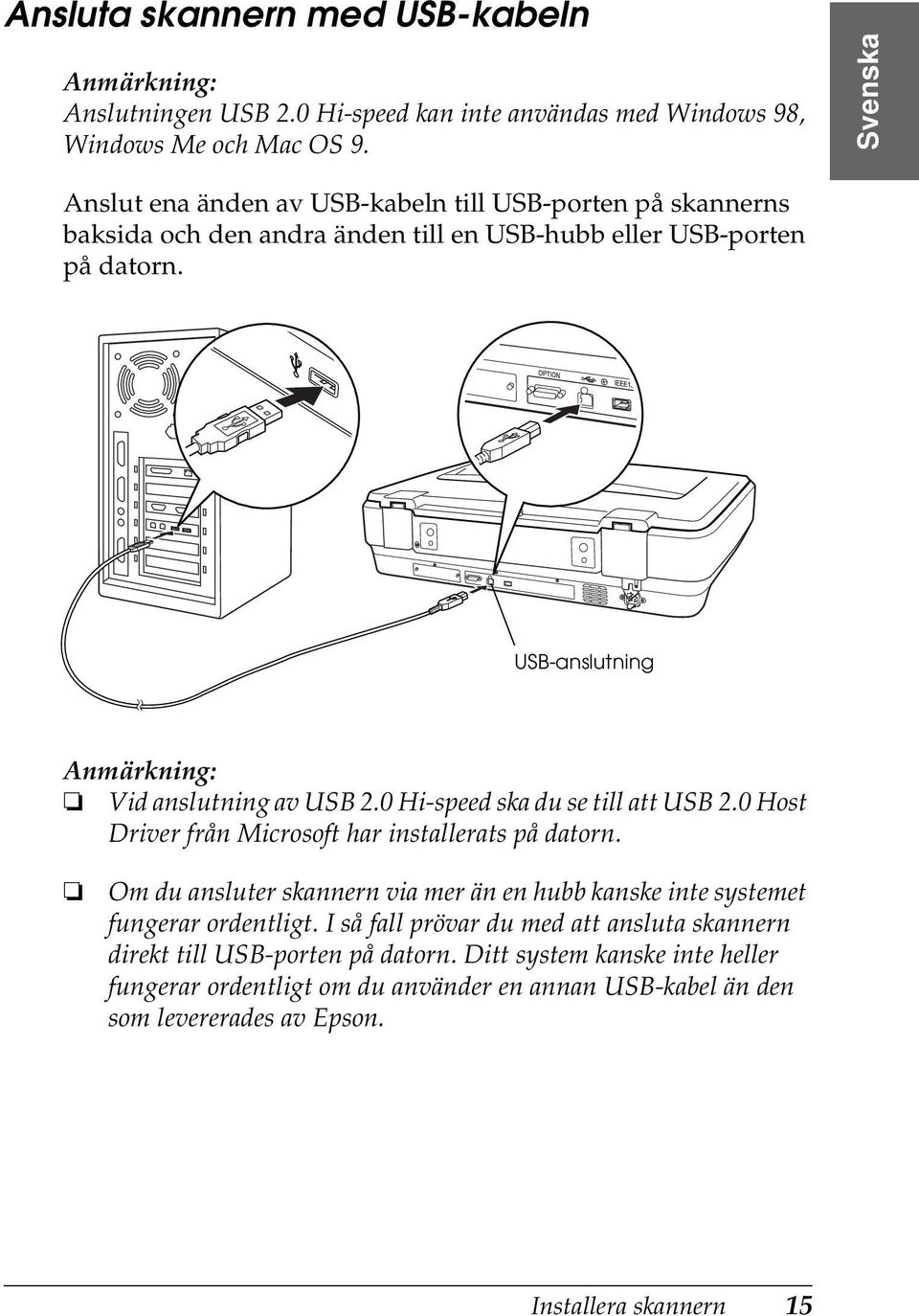 0 Hi-speed ska du se till att USB 2.0 Host Driver från Microsoft har installerats på datorn.