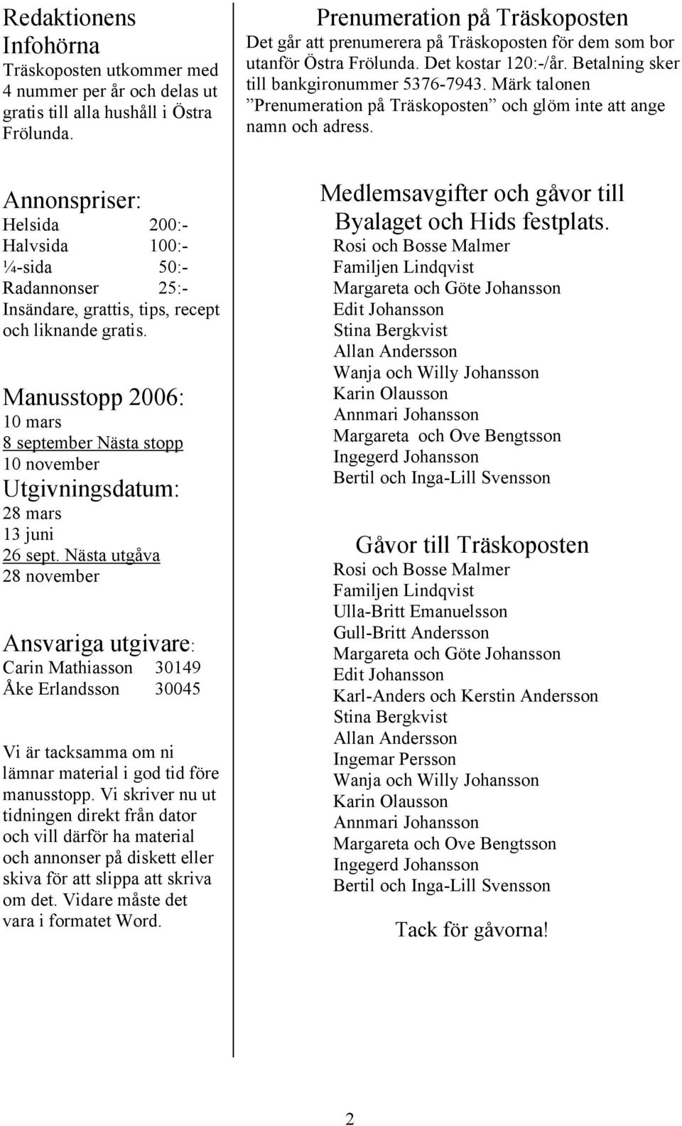 Märk talonen Prenumeration på Träskoposten och glöm inte att ange namn och adress.