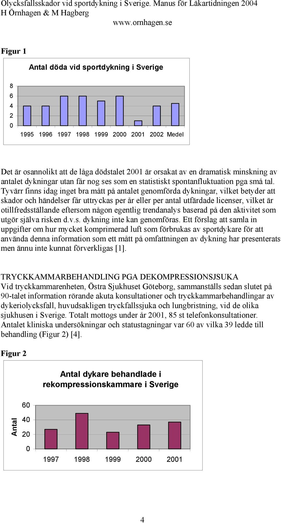 Tyvärr finns idag inget bra mått på antalet genomförda dykningar, vilket betyder att skador och händelser får uttryckas per år eller per antal utfärdade licenser, vilket är otillfredsställande