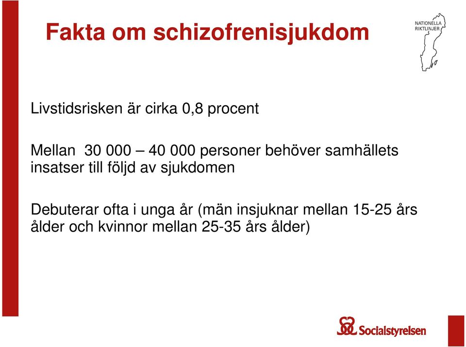 insatser till följd av sjukdomen Debuterar ofta i unga år