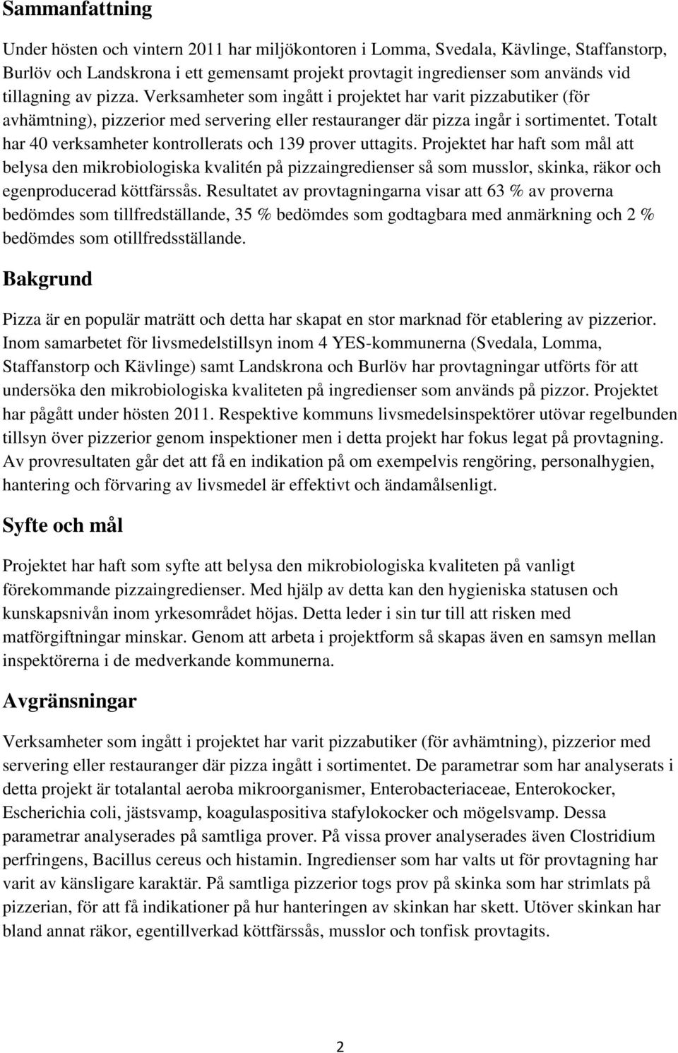 Totalt har 40 verksamheter kontrollerats och 139 prover uttagits.